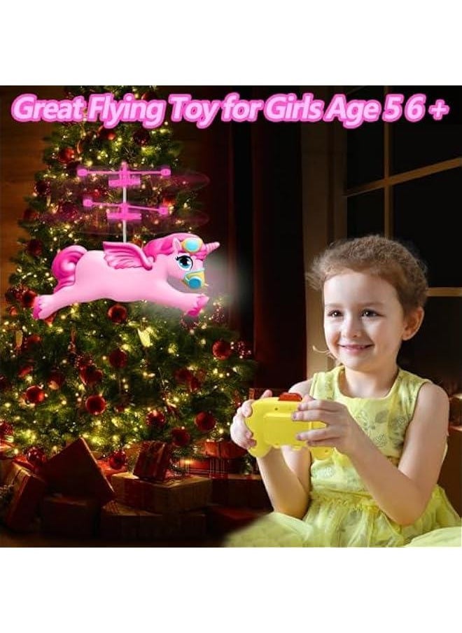 Unicorn Remote Control Helicopter, Flying Unicorn Toys for Girls Age 6-8 9-14 Years and Up, Rechargeable 2 Channel Rc Helicopter Mini Drone Flying Toy with LED Lights for Kids Indoors Birthday Gift