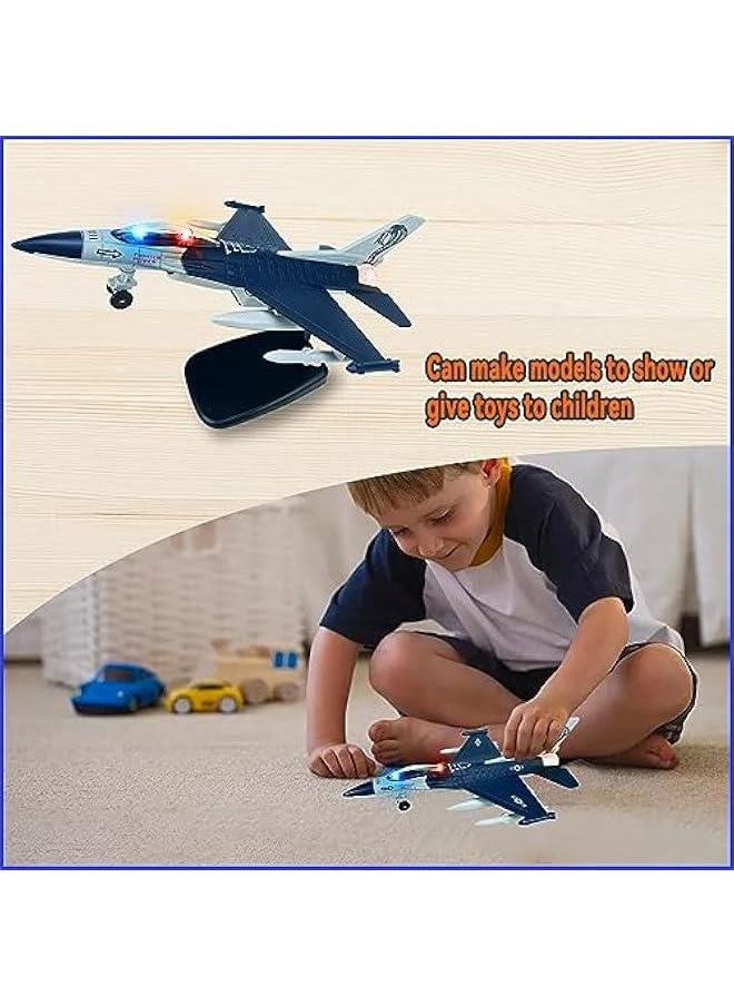 Fighter Jet, Diecast Metal Pull Back Airplane Toy with Flashing Lights and Sounds, Military Plane Model for 3-12 Years Old Boys Birthday Gift (Holder Included)