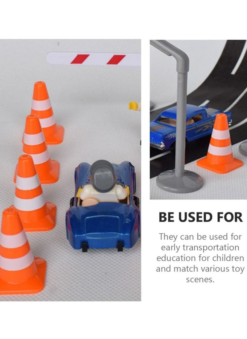 Traffic Road Cones, 14Pcs Small Traffic Signs Toys Roadblocks Pretend Play Toys Miniature Traffic Cones for Sand Table Engineering Construction