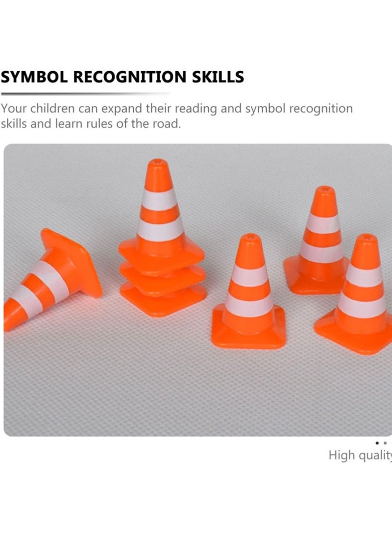 Traffic Road Cones, 14Pcs Small Traffic Signs Toys Roadblocks Pretend Play Toys Miniature Traffic Cones for Sand Table Engineering Construction