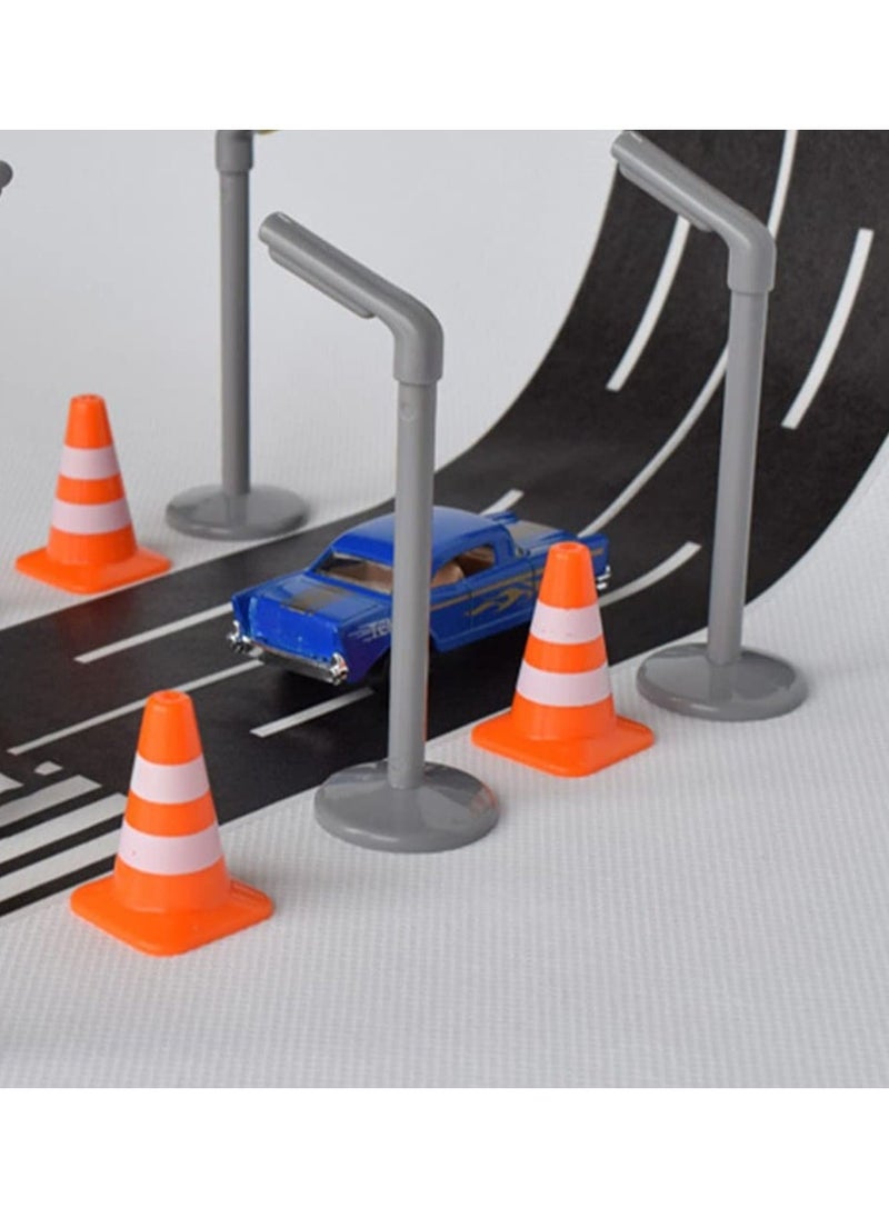 Traffic Road Cones, 14Pcs Small Traffic Signs Toys Roadblocks Pretend Play Toys Miniature Traffic Cones for Sand Table Engineering Construction