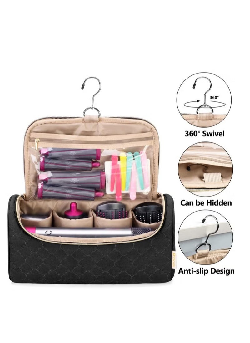 Travel Organizer for Dyson Aiwrap Curling Iron Styler Compatible Portable Hair Dryer and Accessories (Black)