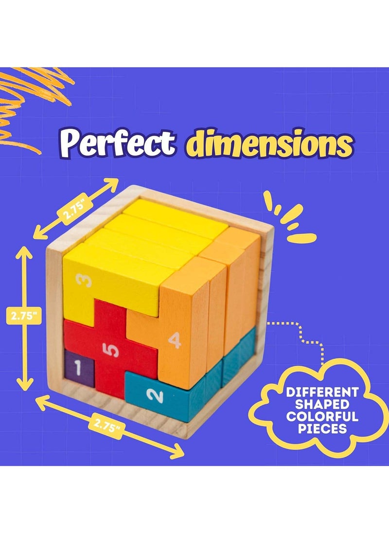 3D Wooden Brain Teaser Puzzles for Kids T Shape Wooden Puzzle Cube Desk Puzzle Educational Toy Wooden Puzzles for Office Kids Adult 3D Block Puzzle Cubes Wood Block Puzzle 20Pcs