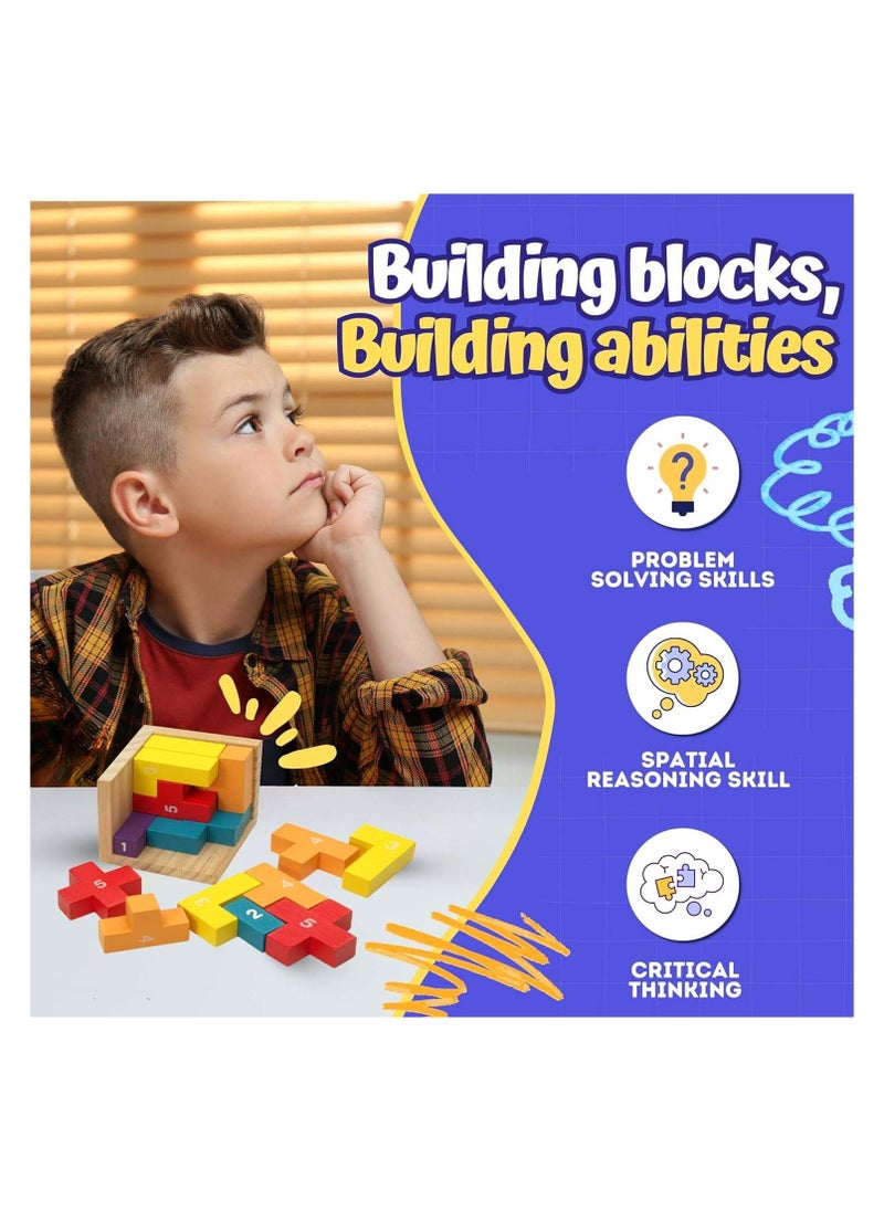 3D Wooden Brain Teaser Puzzles for Kids T Shape Wooden Puzzle Cube Desk Puzzle Educational Toy Wooden Puzzles for Office Kids Adult 3D Block Puzzle Cubes Wood Block Puzzle 20Pcs