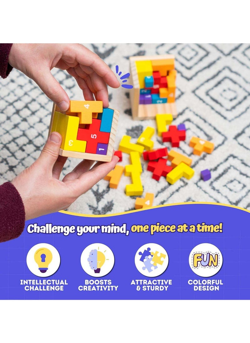 3D Wooden Brain Teaser Puzzles for Kids T Shape Wooden Puzzle Cube Desk Puzzle Educational Toy Wooden Puzzles for Office Kids Adult 3D Block Puzzle Cubes Wood Block Puzzle 20Pcs