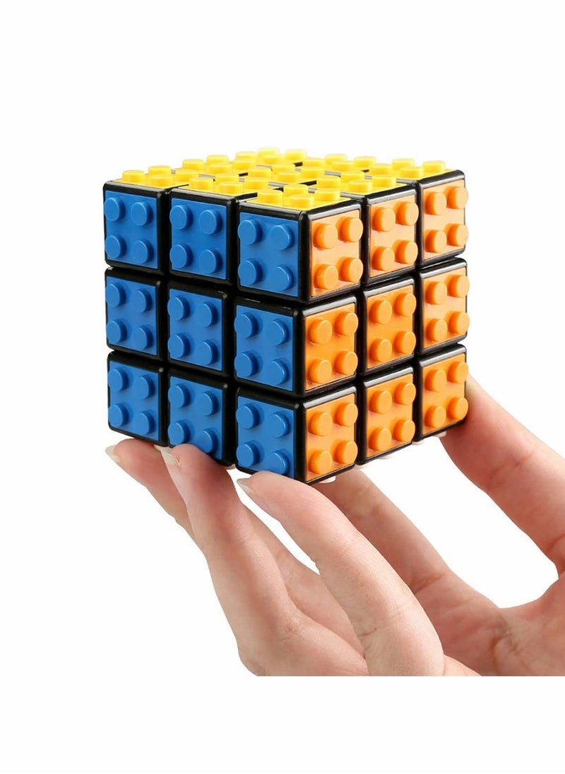 Magic Cube Rubix Cube 3x3 Build-on Brick Magic Cube Brain Teaser Puzzle and Bricks Toy in 1 for Kids Adult Gift Compatible with Lego