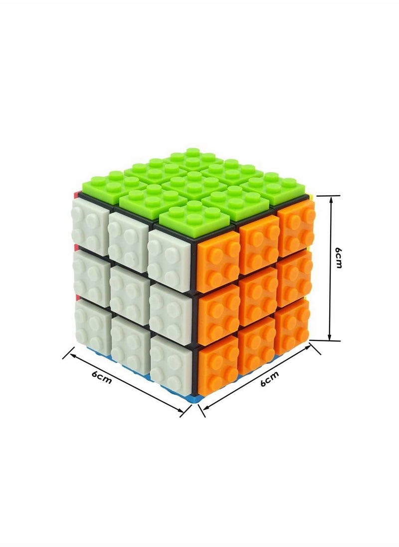 Magic Cube Rubix Cube 3x3 Build-on Brick Magic Cube Brain Teaser Puzzle and Bricks Toy in 1 for Kids Adult Gift Compatible with Lego