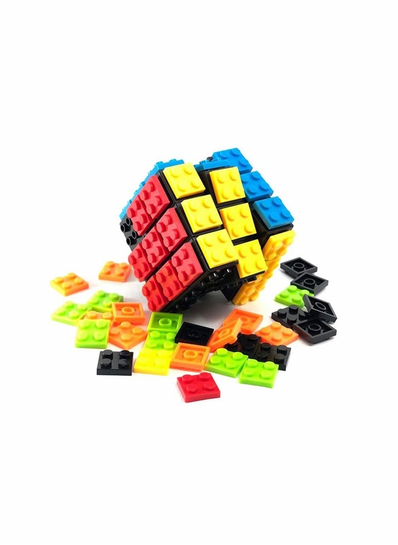 Magic Cube Rubix Cube 3x3 Build-on Brick Magic Cube Brain Teaser Puzzle and Bricks Toy in 1 for Kids Adult Gift Compatible with Lego