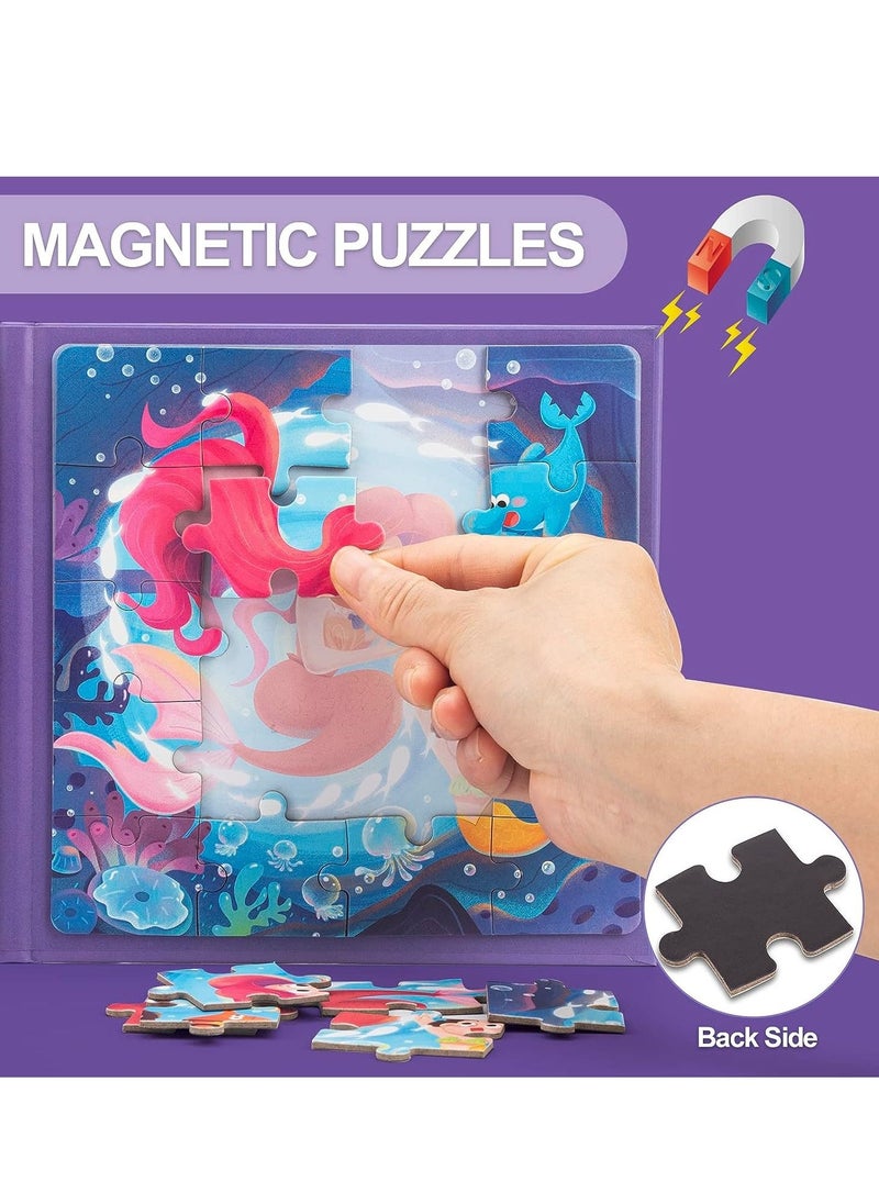 Magnetic Puzzles for Kids Ages 3 4 5, Ocean Mermaid Puzzles 16-20-25 Piece Jigsaw Puzzles for Toddler, Preschool Animals Puzzles Floor Magnetic Kids Car Trip Activities Travel Toys