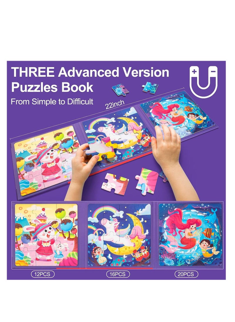 Magnetic Puzzles for Kids Ages 3 4 5, Ocean Mermaid Puzzles 16-20-25 Piece Jigsaw Puzzles for Toddler, Preschool Animals Puzzles Floor Magnetic Kids Car Trip Activities Travel Toys