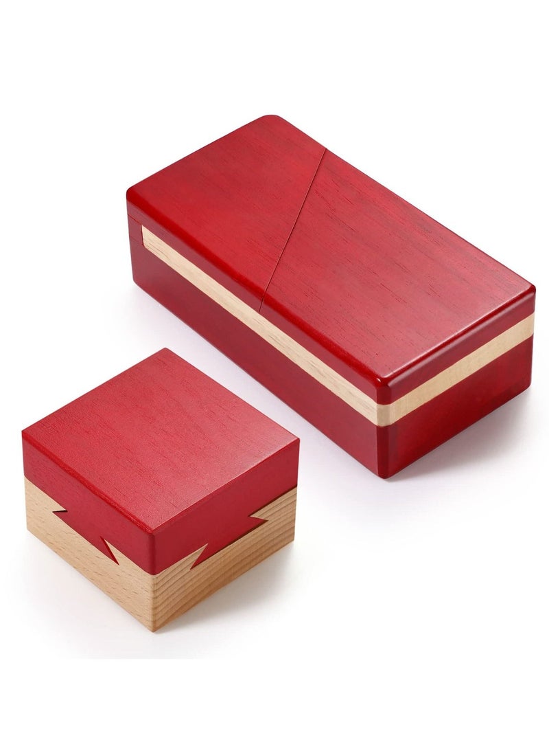 Wooden Puzzle Box Magic Box, Impossible Box Secret Money Box  Special Mechanism Box for Adults Teens (Red, 2 Pack)