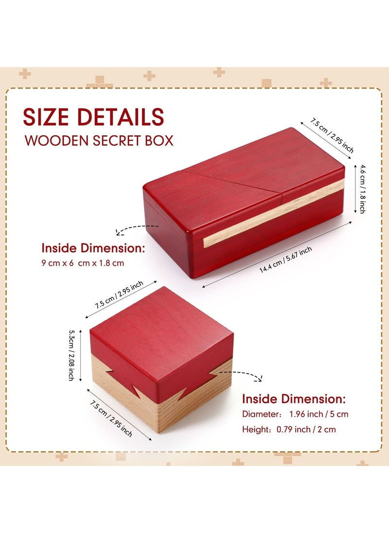 Wooden Puzzle Box Magic Box, Impossible Box Secret Money Box  Special Mechanism Box for Adults Teens (Red, 2 Pack)