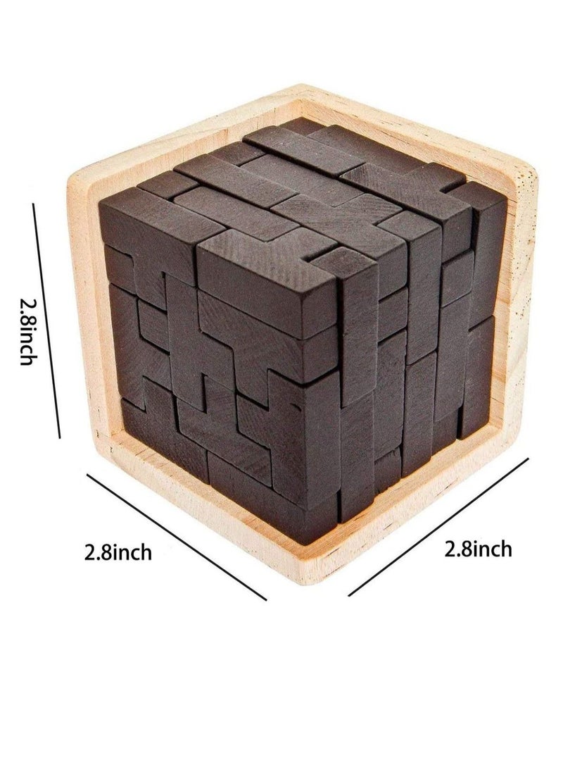 MAKINGTEC Wooden Brain Teaser Puzzle Cube Wooden Puzzles T-Shaped Jigsaw Logic Puzzle Educational Toy for Kids and Adults for Unlock Interlock Puzzle Wooden Toys