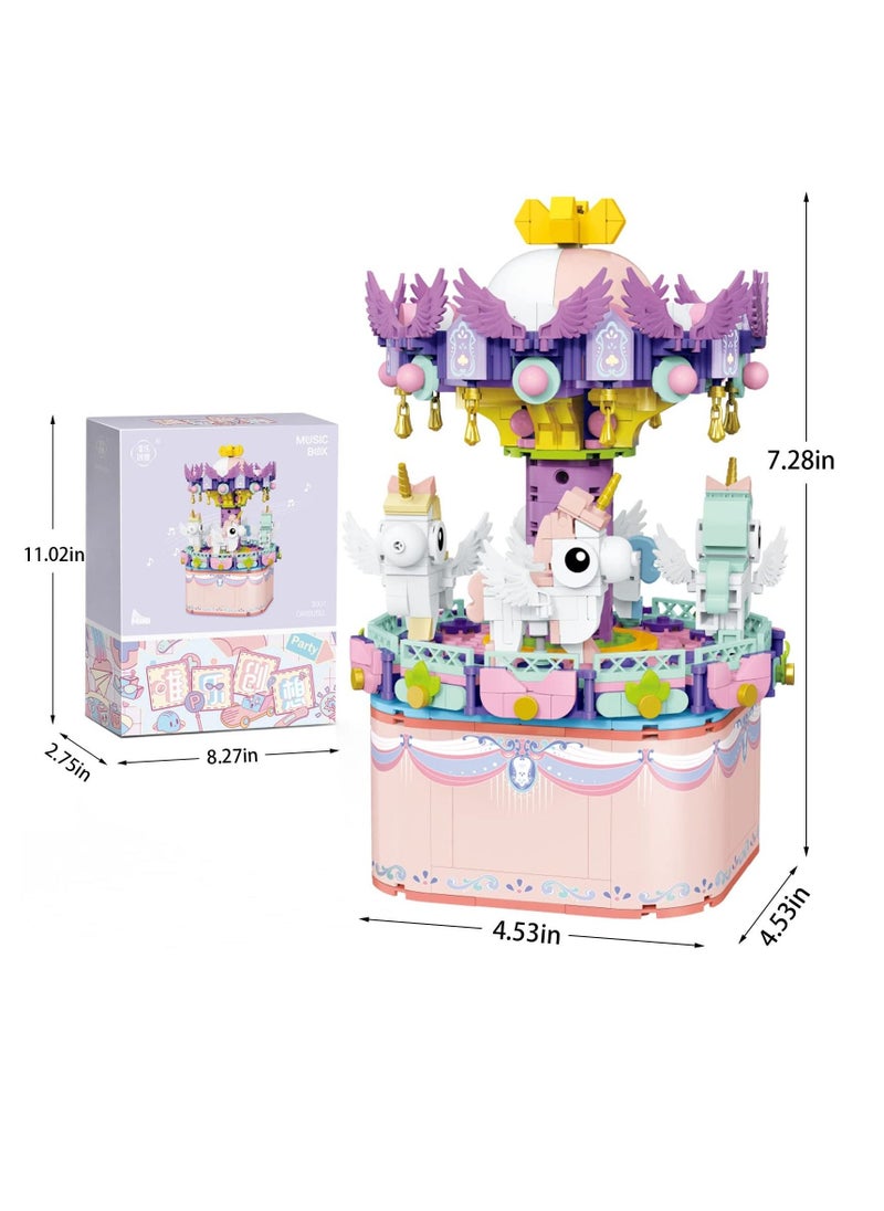 Music Box Building Toys, Rotating Carousel DIY Building Block for Girls and Boys 6 -12 Years Old, 874 pcs, STEM Construction Toy and Birthday Gifts for Adults and Kids