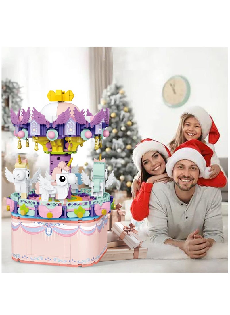 Music Box Building Toys, Rotating Carousel DIY Building Block for Girls and Boys 6 -12 Years Old, 874 pcs, STEM Construction Toy and Birthday Gifts for Adults and Kids