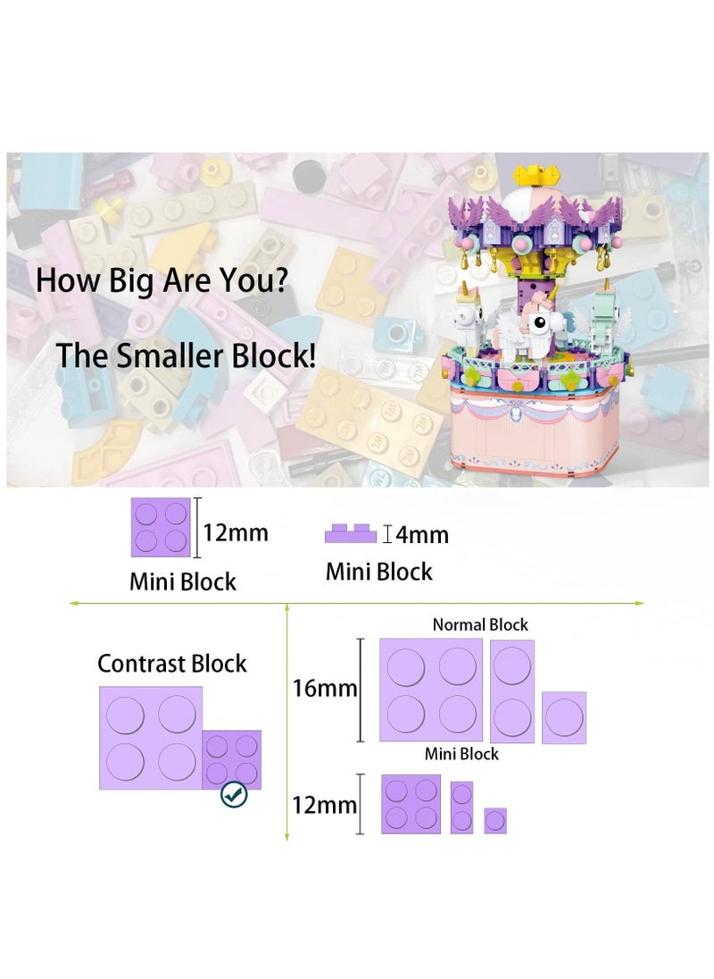 Music Box Building Toys, Rotating Carousel DIY Building Block for Girls and Boys 6 -12 Years Old, 874 pcs, STEM Construction Toy and Birthday Gifts for Adults and Kids