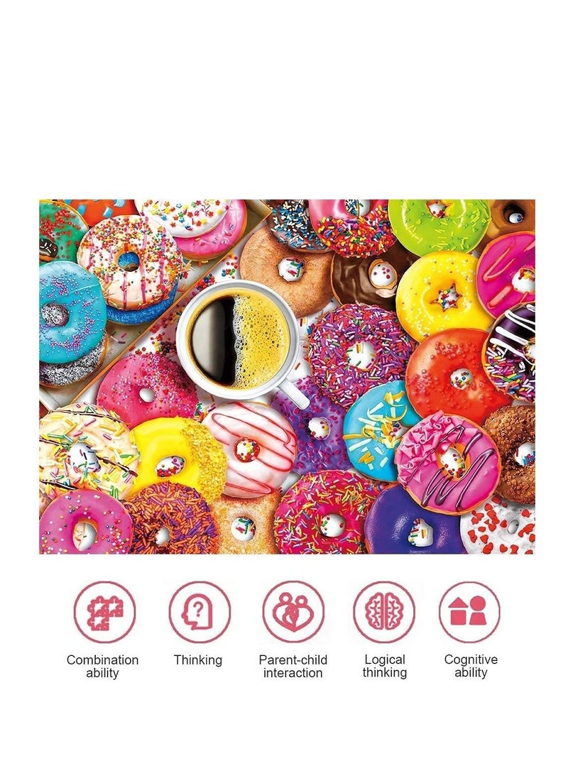 Creative Jigsaw,1000 Piece Jigsaw Puzzle Educational Puzzle Family Game Gift for Adults and Kids Large Pieces Puzzle Multicolor (Coffee and Donuts)