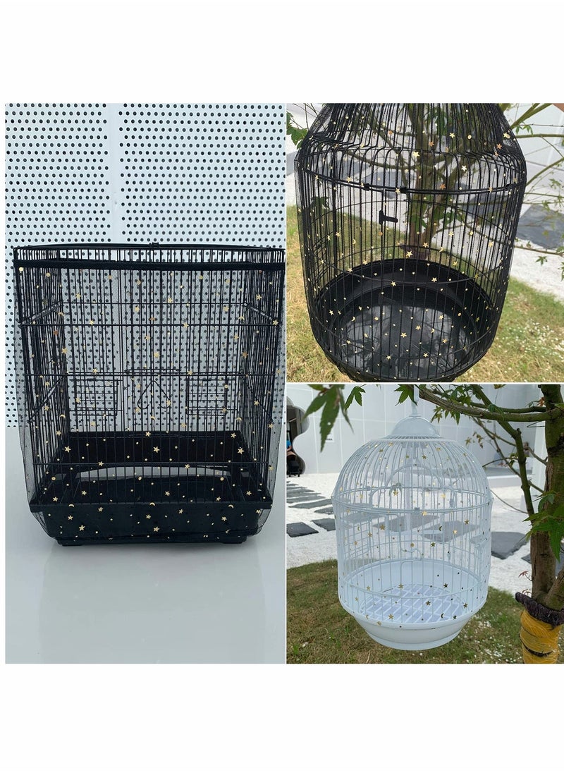 Birdcages Cover Universal Birdcage Cover Black and White 2 Piece Adjustable Soft Airy Nylon Mesh Net Cover Bird Cage Seed Catcher Parrot Cage Mesh Skirt for Round Square Cages