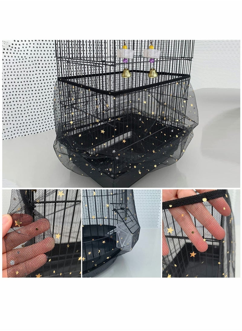 Birdcages Cover Universal Birdcage Cover Black and White 2 Piece Adjustable Soft Airy Nylon Mesh Net Cover Bird Cage Seed Catcher Parrot Cage Mesh Skirt for Round Square Cages