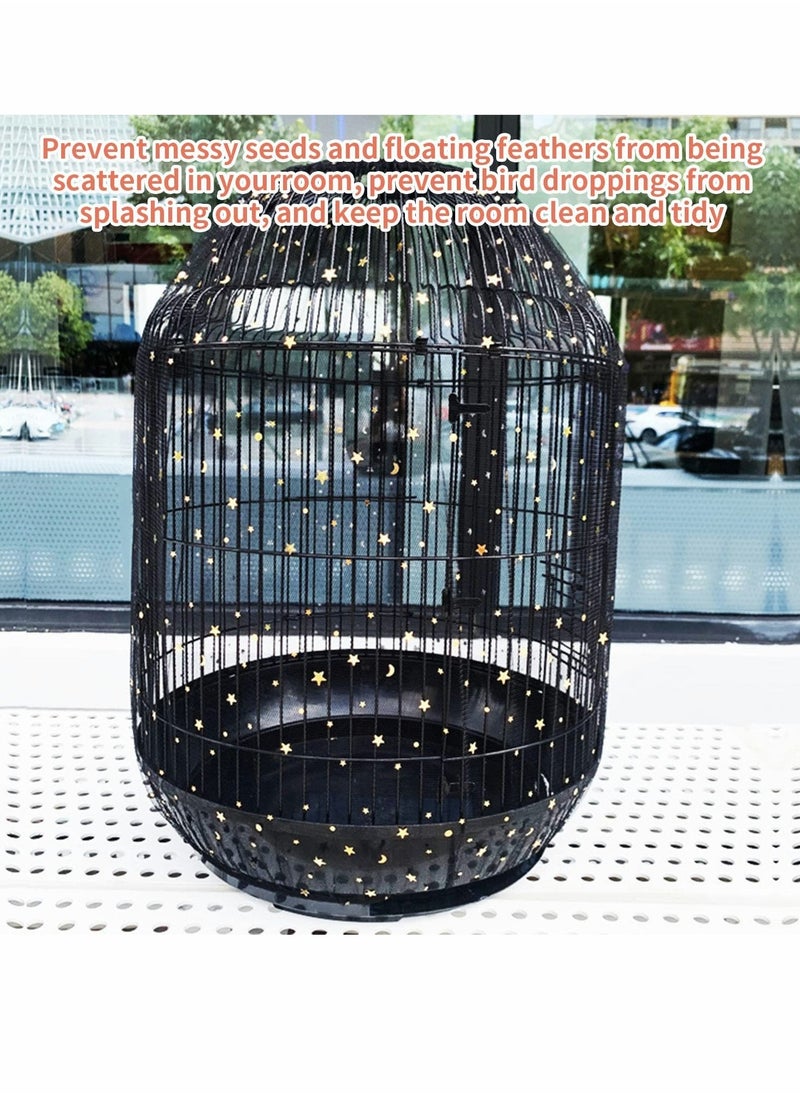 Birdcages Cover Universal Birdcage Cover Black and White 2 Piece Adjustable Soft Airy Nylon Mesh Net Cover Bird Cage Seed Catcher Parrot Cage Mesh Skirt for Round Square Cages