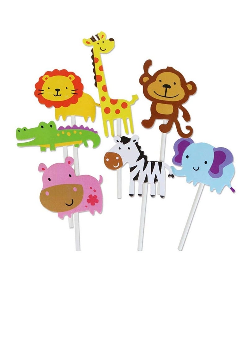 Zoo Animal Cupcake Topper, DELFINO Animal Cupcake Toppers, Cute Zoo Animal Cupcake Toppers Picks with 7 Different for Kid Boys Girls Birthday Party Decoration Congrats Graduation, 42 PCS