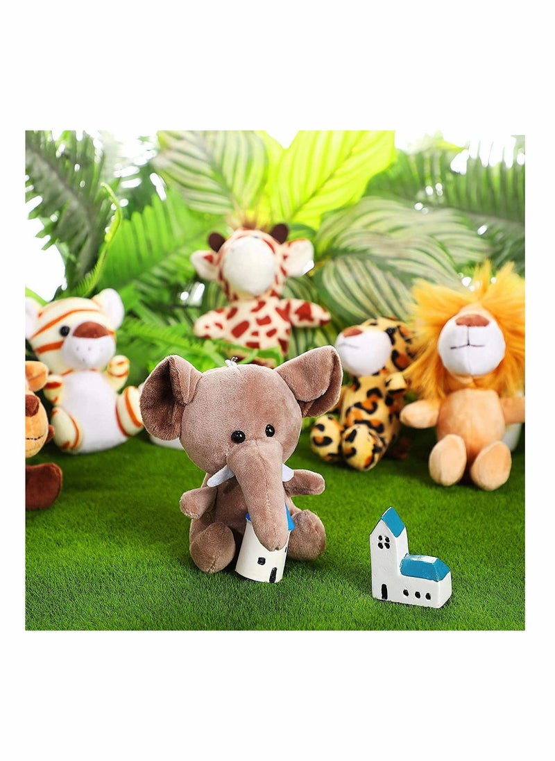 Toy Decorations, 6 Pieces Mini Stuffed Forest Animals Jungle Animal Plush Toys in 4.8 Inch Cute Plush Elephant Lion Giraffe Tiger Plush for Animal Themed Parties