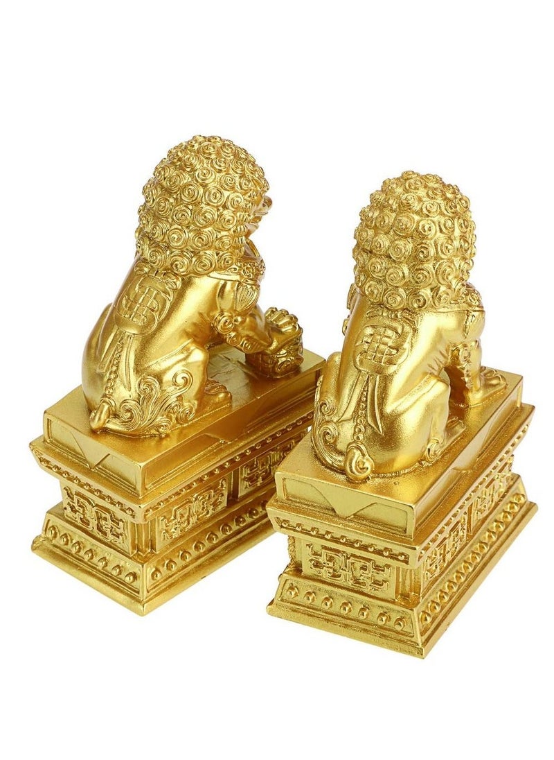 Chinese Style Pair of Lion Statue, Foo Dogs Decor Stone Lion,Chinese Style Feng Shui Statues Auspicious Ornaments,  Suitable for Home Decor, Store Opening Gift, House Warming