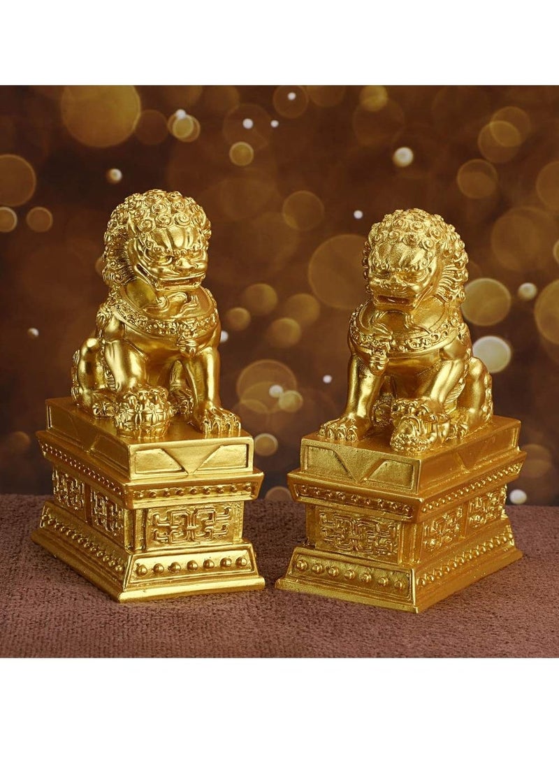 Chinese Style Pair of Lion Statue, Foo Dogs Decor Stone Lion,Chinese Style Feng Shui Statues Auspicious Ornaments,  Suitable for Home Decor, Store Opening Gift, House Warming