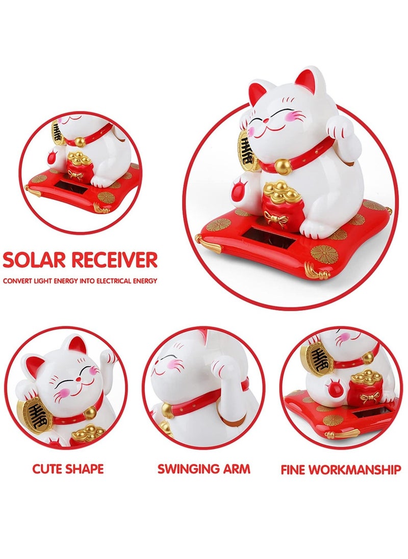 Solar Powered Waving Cat, Good Luck Cat, Welcoming Cat, Dashboard Decorations, for Home or Office Display, Gift for Friends or Colleagues (White)