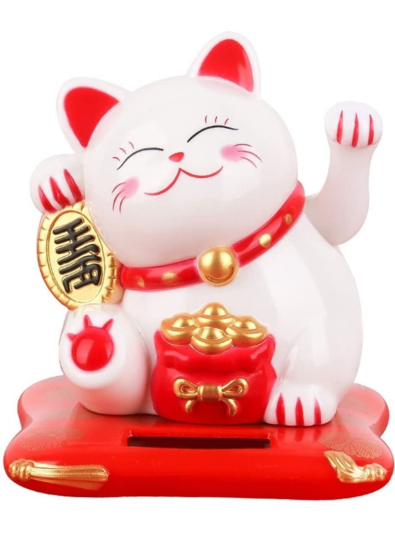 Solar Powered Waving Cat, Good Luck Cat, Welcoming Cat, Dashboard Decorations, for Home or Office Display, Gift for Friends or Colleagues (White)