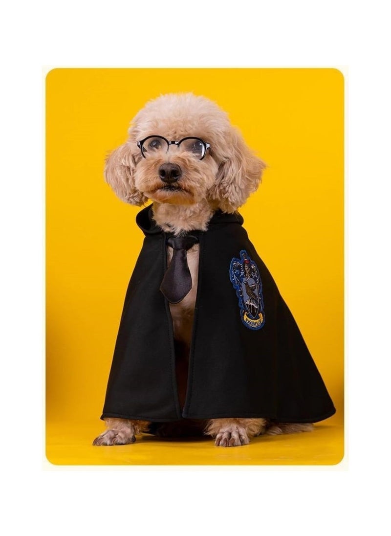 Pet Costume Harry Potter Witchcraft Style, Dog Cat Cute Halloween Costumes Cape Cosplay Costume Set, Wizard Pet Clothes Apparel Soft Hoodies with Glasses Neckties, Yellow (Large Size)