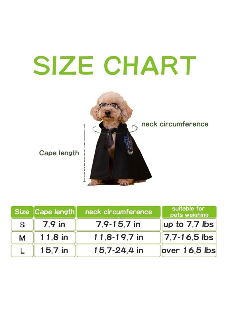 Pet Costume Harry Potter Witchcraft Style, Dog Cat Cute Halloween Costumes Cape Cosplay Costume Set, Wizard Pet Clothes Apparel Soft Hoodies with Glasses Neckties, Yellow (Large Size)