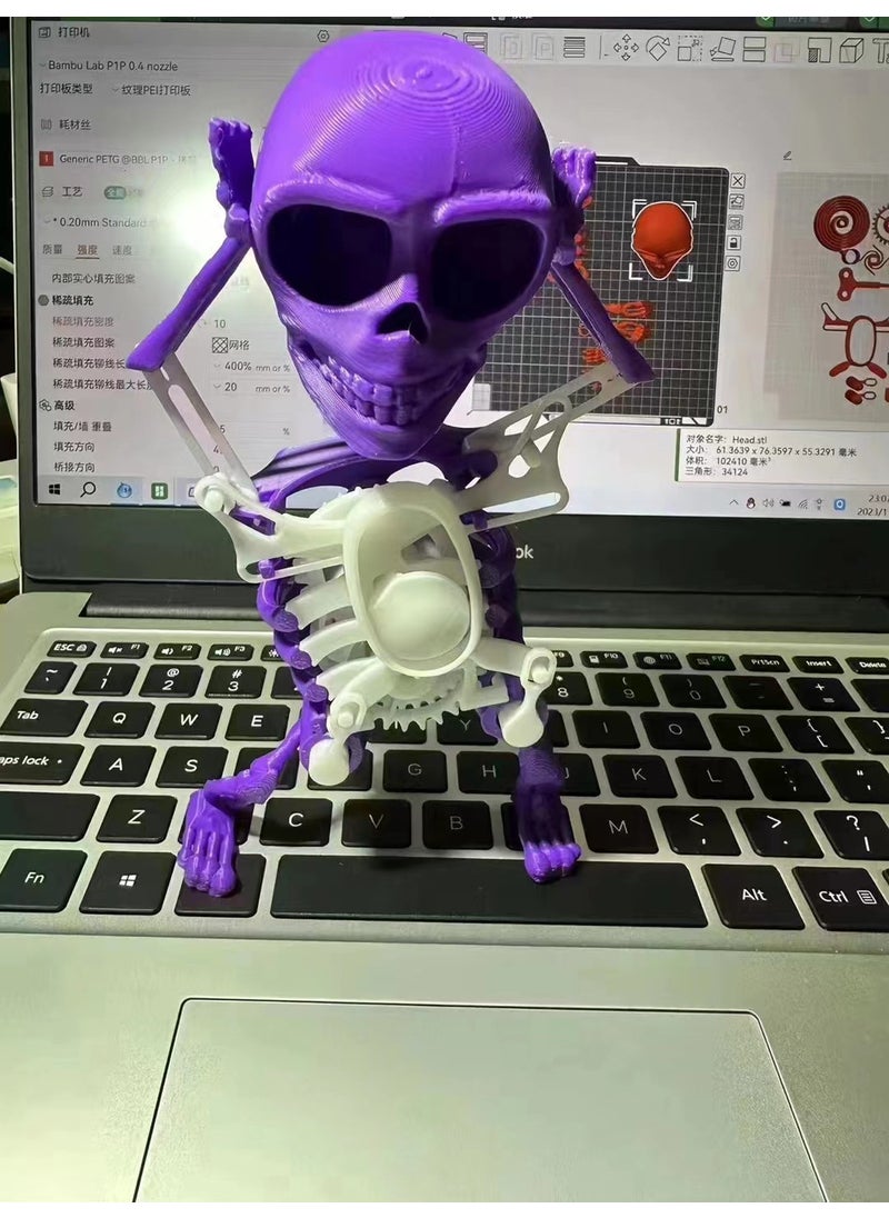 Dancing Skeleton Wind-up 3D Print Novelty ToyPurple White-dancing skull [22cm + Sound + light]] Purple White-dancing skull [22cm + Sound + light]]