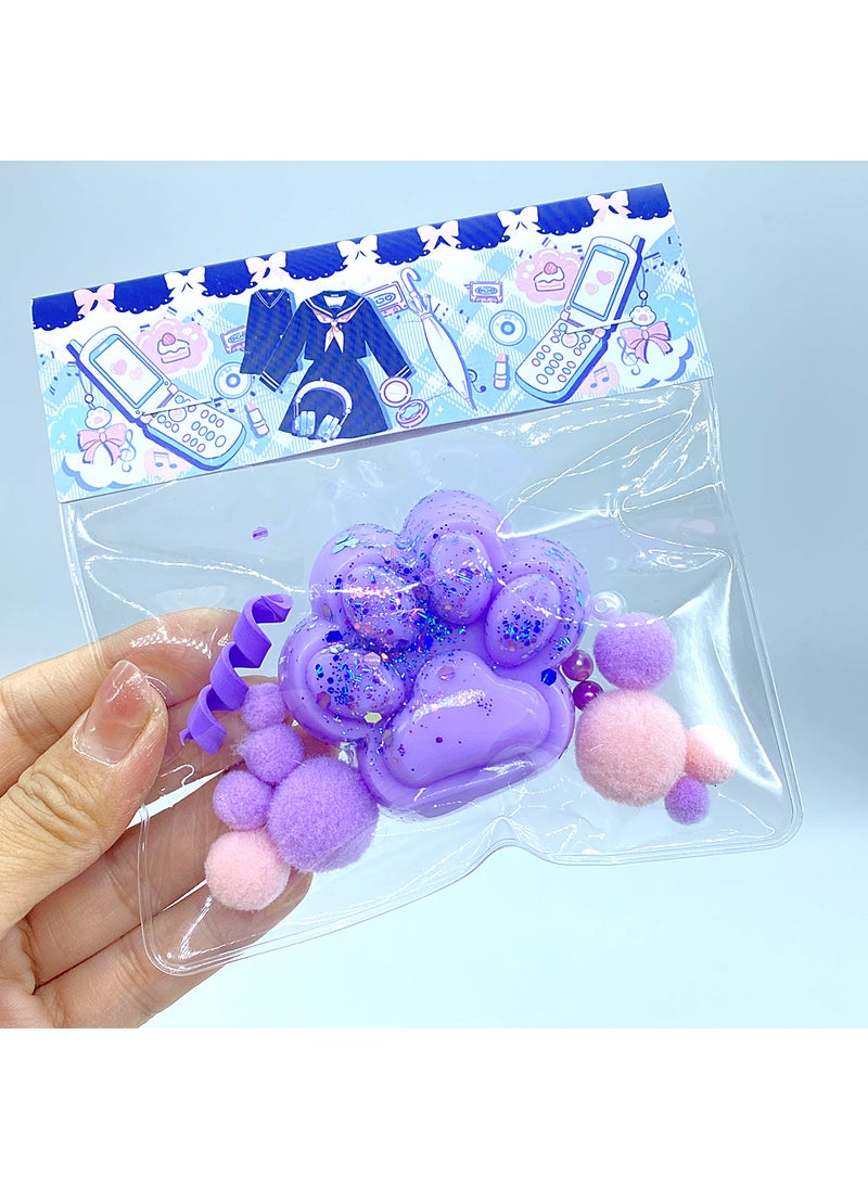 Creative Stress Relief Flocking Cat Paw Squeeze Toy Bright Purple Cat Claw