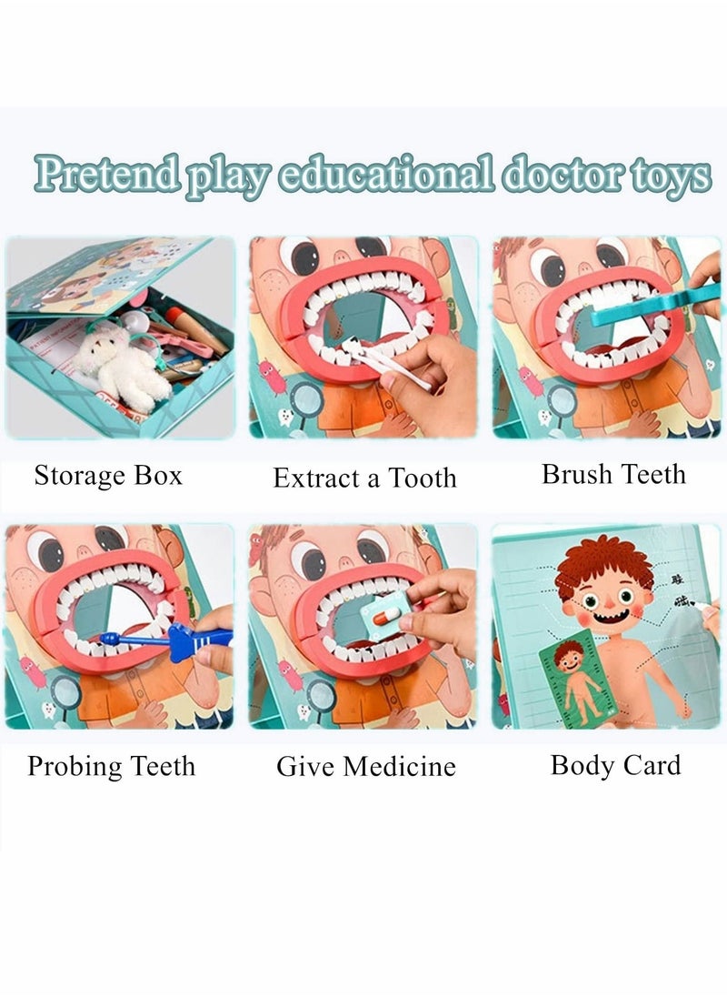 Children's Wooden Doctor Toy Set, Pretend Oral Dentistry Little Doctor Nurse Toy Set, Role-playing Educational Learning, Educational Games for Boys and Girls