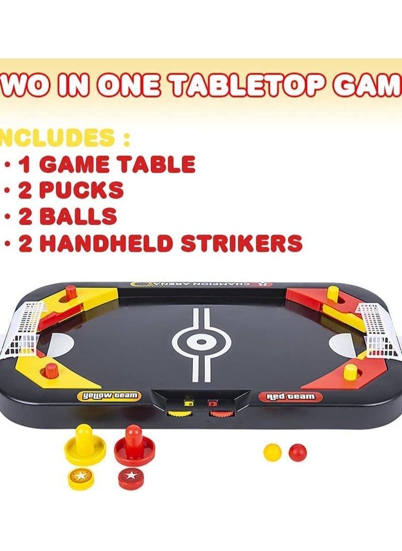 2 in 1 Sports Tabletop Game for Kids, Soccer and Hockey Table Game for Indoor Fun, Includes Pucks, Balls, and Strikers, Fits on Table or Floor for Hours of Action Packed Play