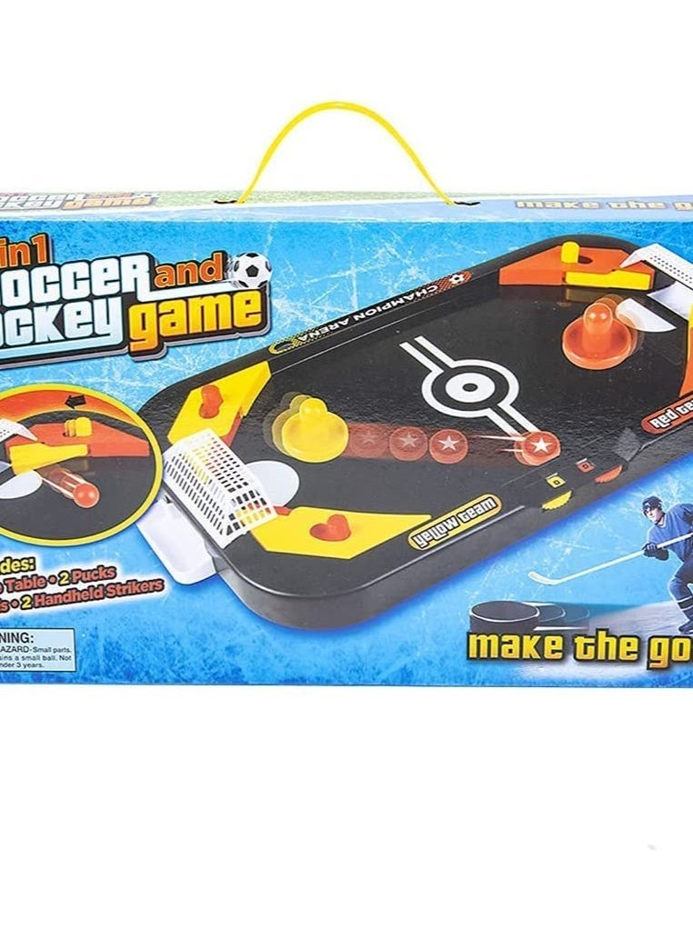 2 in 1 Sports Tabletop Game for Kids, Soccer and Hockey Table Game for Indoor Fun, Includes Pucks, Balls, and Strikers, Fits on Table or Floor for Hours of Action Packed Play