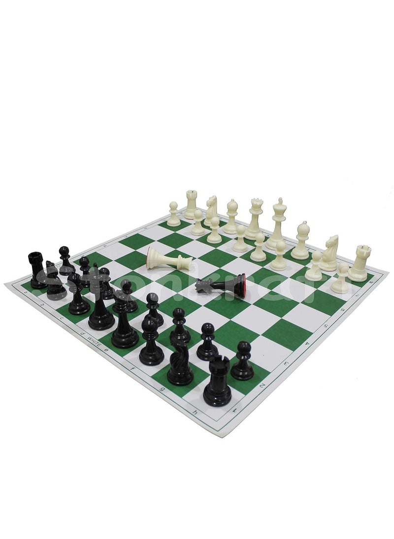 Ston Kraft 18.2'' x 18.2'' Tournament Chess Vinyl Foldable Chess Game with Solid Plastic Pieces (with Two Extra Queens + Vinly Pouch) - for Professional Chess Players - Green