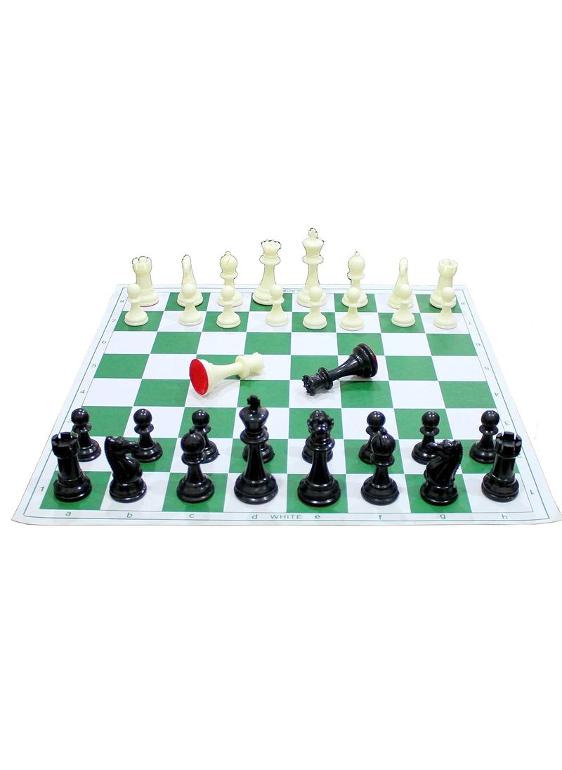 Ston Kraft 18.2'' x 18.2'' Tournament Chess Vinyl Foldable Chess Game with Solid Plastic Pieces (with Two Extra Queens + Vinly Pouch) - for Professional Chess Players - Green