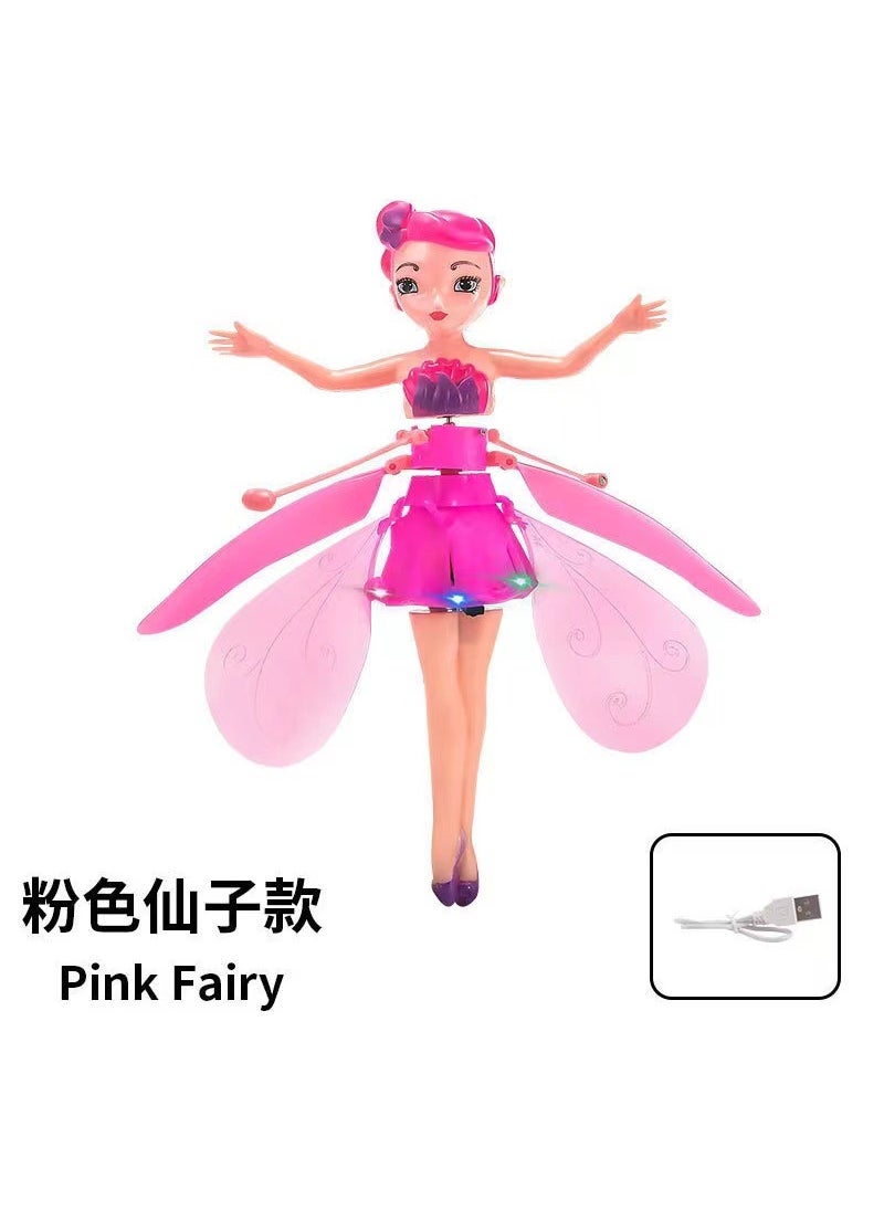 Smart Hovering Helicopter Induction Toy with LED Lights Pink Flower Fairy