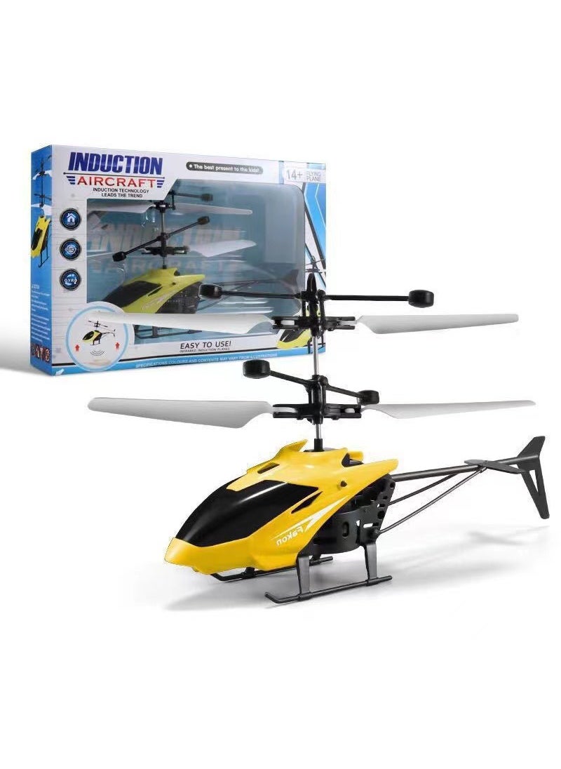 Smart Hovering Helicopter Induction Toy with LED Lights Sensing aircraft yellow