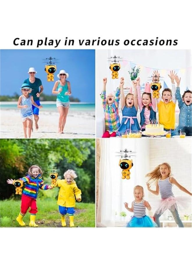 Rc Flying Robot Toys for 5 6 7 8-12 Years Old Boys Girls- Remote Control Helicopter Built-in LED Mini Drone Flying Toy for Kids & Adults Indoor Outdoor Games Birthday Gift, Yellow