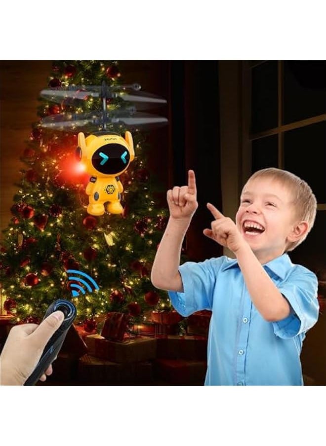 Rc Flying Robot Toys for 5 6 7 8-12 Years Old Boys Girls- Remote Control Helicopter Built-in LED Mini Drone Flying Toy for Kids & Adults Indoor Outdoor Games Birthday Gift, Yellow