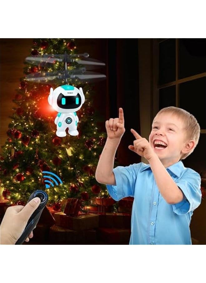 Rc Flying Robot Toys for 5 6 7 8-12 Years Old Boys Girls- Remote Control Helicopter Built-in LED Mini Drone Flying Toy for Kids & Adults Indoor Outdoor Games Birthday Gift, White