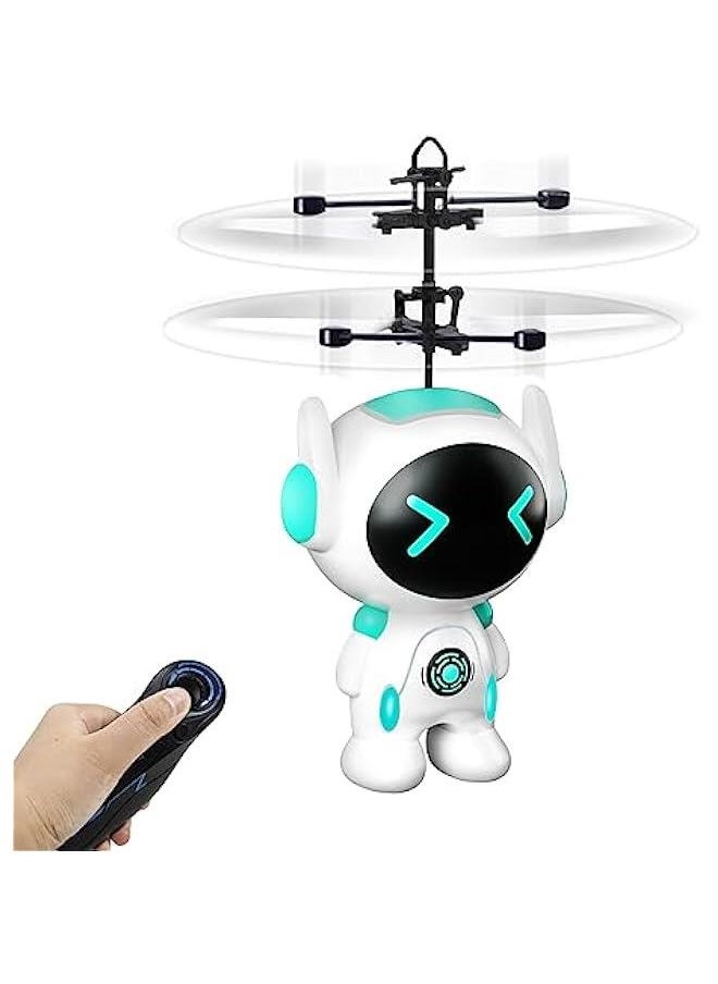 Rc Flying Robot Toys for 5 6 7 8-12 Years Old Boys Girls- Remote Control Helicopter Built-in LED Mini Drone Flying Toy for Kids & Adults Indoor Outdoor Games Birthday Gift, White