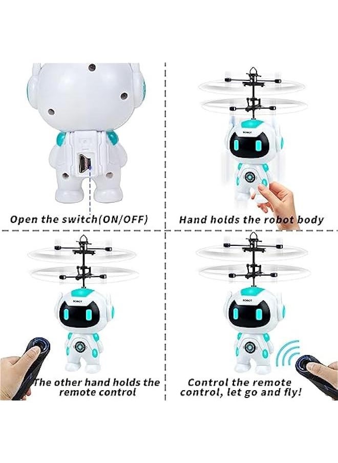 Rc Flying Robot Toys for 5 6 7 8-12 Years Old Boys Girls- Remote Control Helicopter Built-in LED Mini Drone Flying Toy for Kids & Adults Indoor Outdoor Games Birthday Gift, White