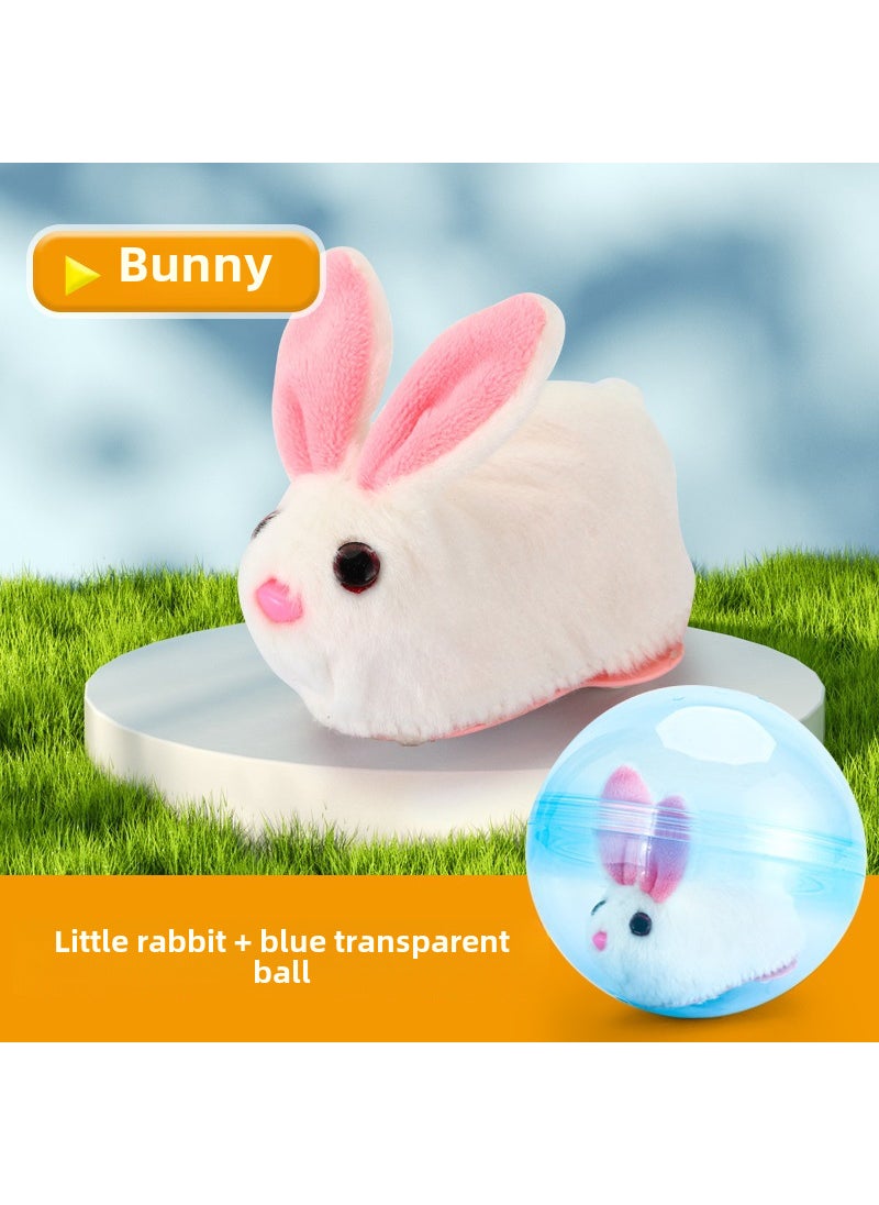 Electronic Bunny  Kitten Rolling Ball Toy [Color box] small white rabbit crawling ball (Blue Ball)