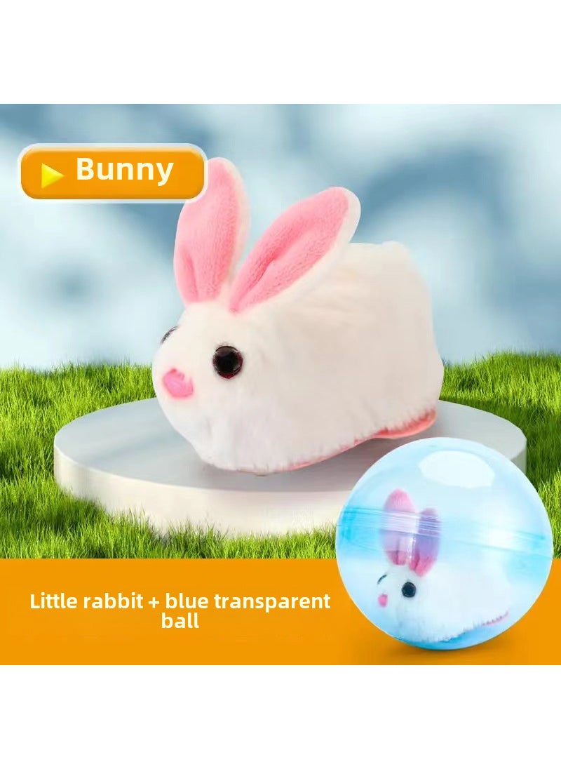 Electronic Bunny  Kitten Rolling Ball Toy (luminous) [box] small white rabbit crawling ball (blue ball)