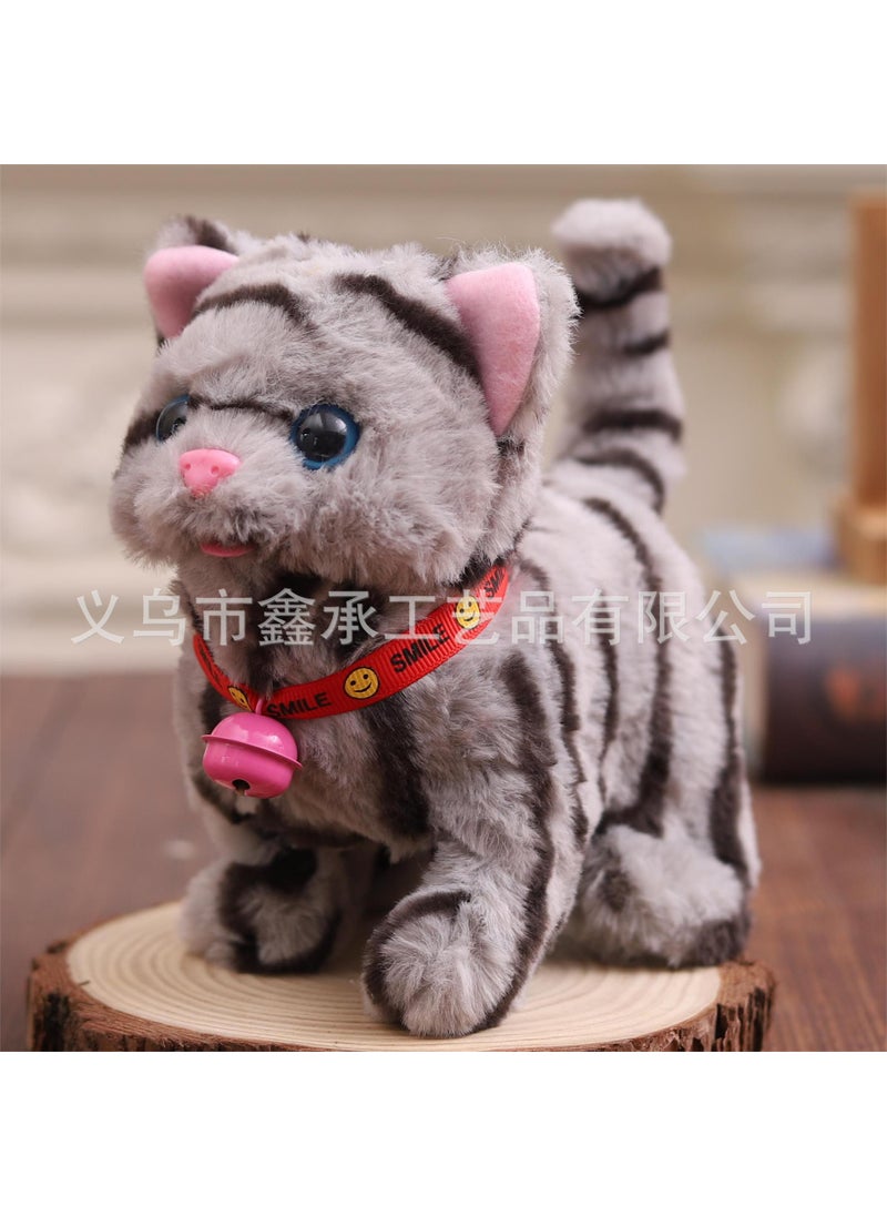 Electric Plush Cat Toy for Kids 1-3 Cool black and gray striped cat