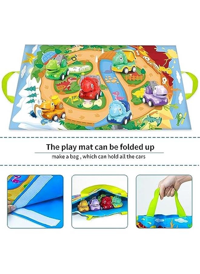 Dinosaur Toddler Toys for 1 2 3 Years Old Boys Girls, 6 Pack Construction Trucks for Toddlers 1-3 with Playmat/Storage Bag|Baby Toys 12-18 Months | 1 2 Year Old Boy Car Toys Birthday Gift